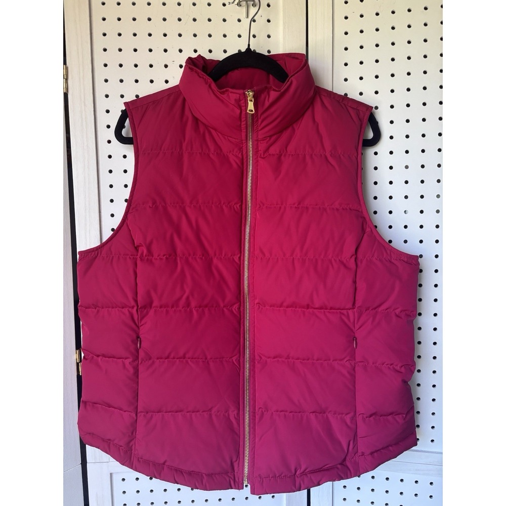 Talbots Duck Down Filled Puffer Vest Quilted Red Women's Lg Zip Up Pockets‎